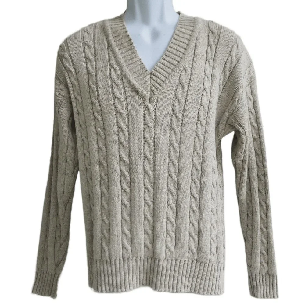 Vintage Banana Republic Safari & Travel Cable Knit Sweater Ecru Beige V Neck S